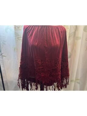 Bohemian Burgundy Lace Trim Off-Shoulder Top